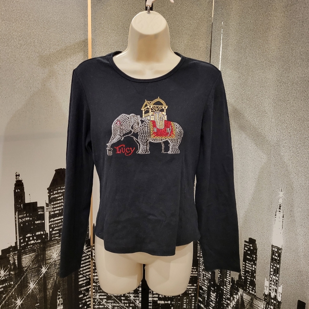 Caviar size XL black tee with beaded NJ Lucy Elephant